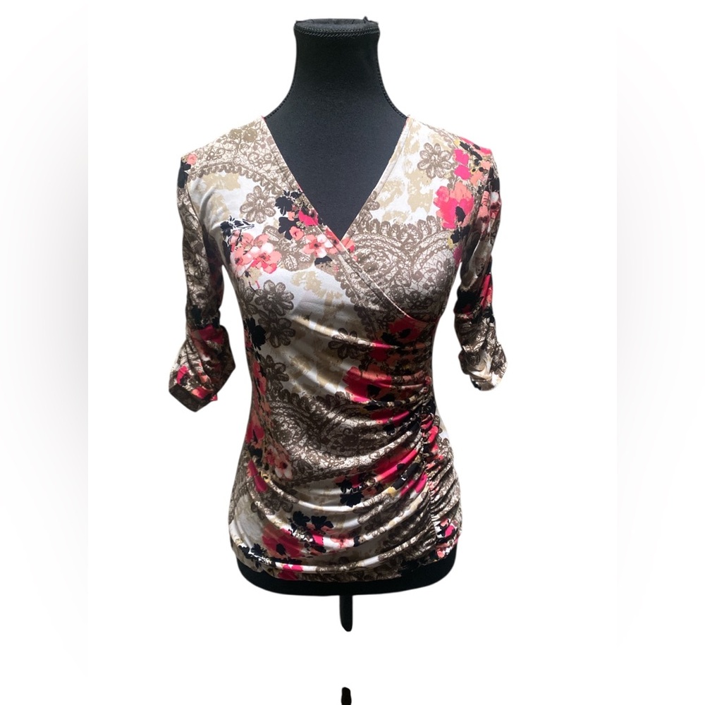 Style & Co. Floral Wrap Blouse - Red and Brown GUC SP